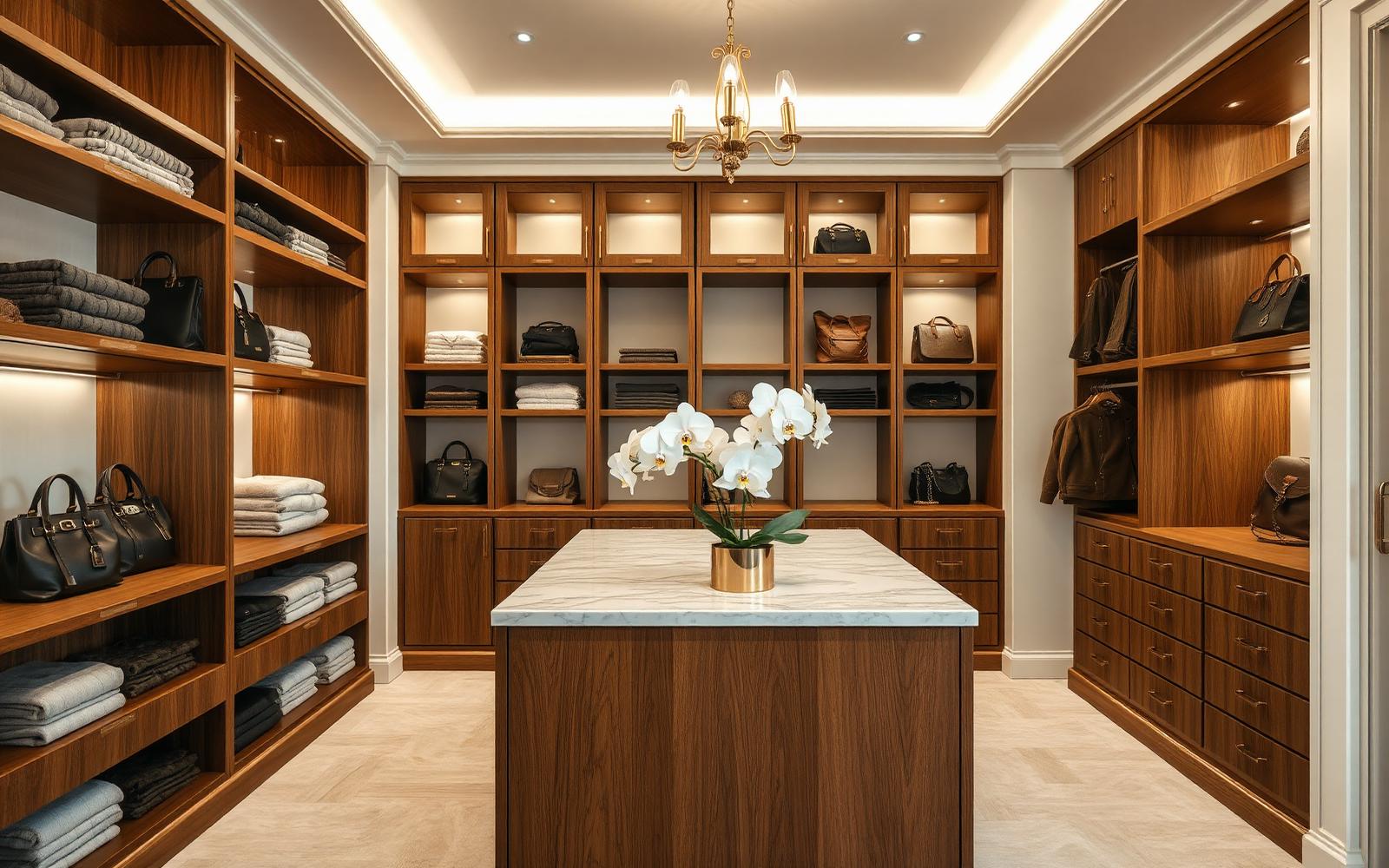 An elegantly organized walk-in closet
